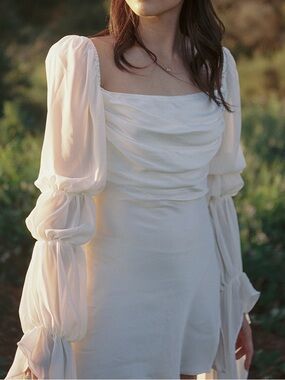 For Love And Lemons White Draped Long-Sleeve Mini Dress